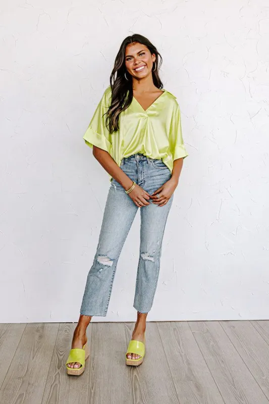 Best Weather Ever Satin Shift Top in Neon Yellow sold by Impressions