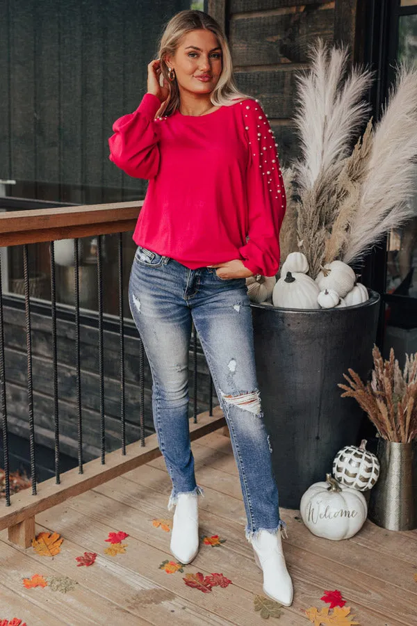 Feeling Spontaneous Embellished Sweater Top In Hot Pink sold by Impressions product image thumbnail 4