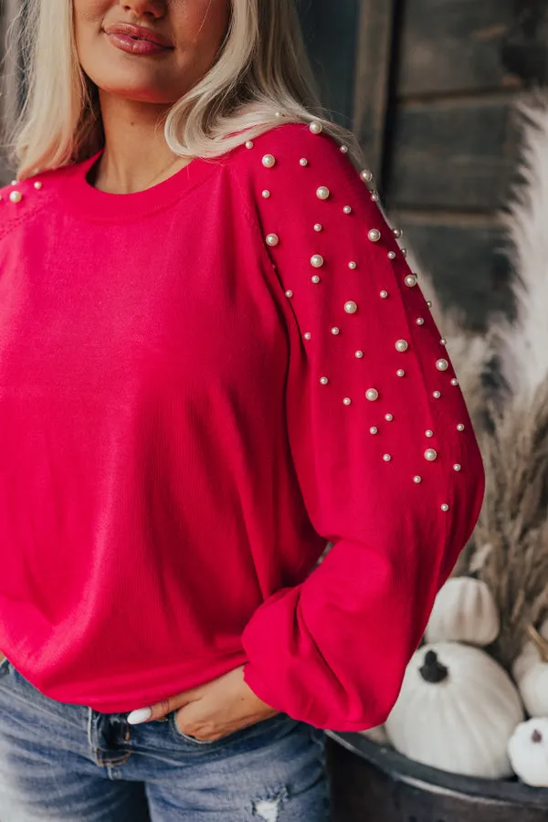 Feeling Spontaneous Embellished Sweater Top In Hot Pink sold by Impressions product image thumbnail 3