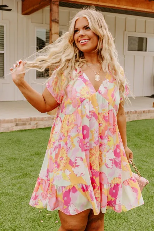 Tulip Fields Shift Dress in Pink Curves sold by Impressions