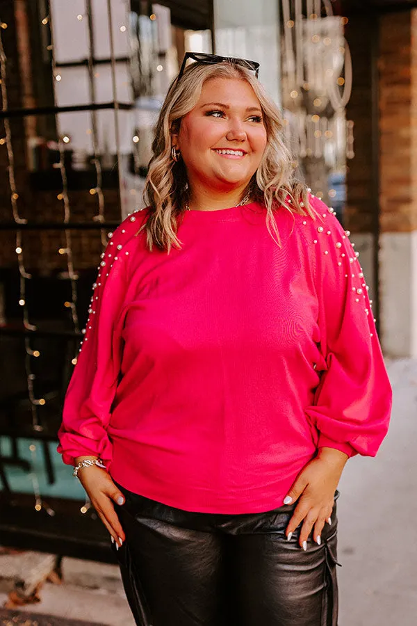 Feeling Spontaneous Embellished Sweater Top In Hot Pink Curves sold by Impressions
