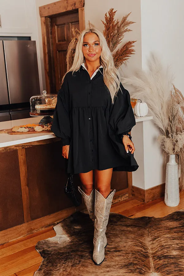 Cafe Patio Button Down Mini Dress in Black sold by Impressions