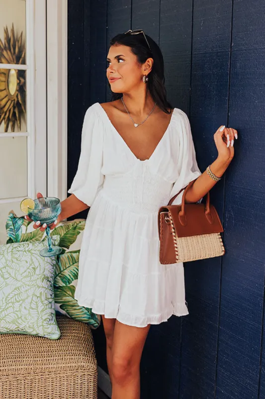 Whispering Muse Smocked Mini Dress In White sold by Impressions