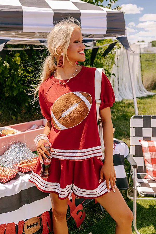 Sideline Social Embroidered Top in Crimson sold by Impressions