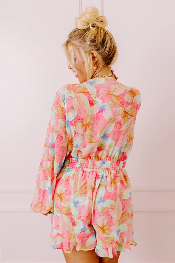 Tropical Vacay Front Tie Romper in Pink Curves sold by Impressions product image thumbnail 4