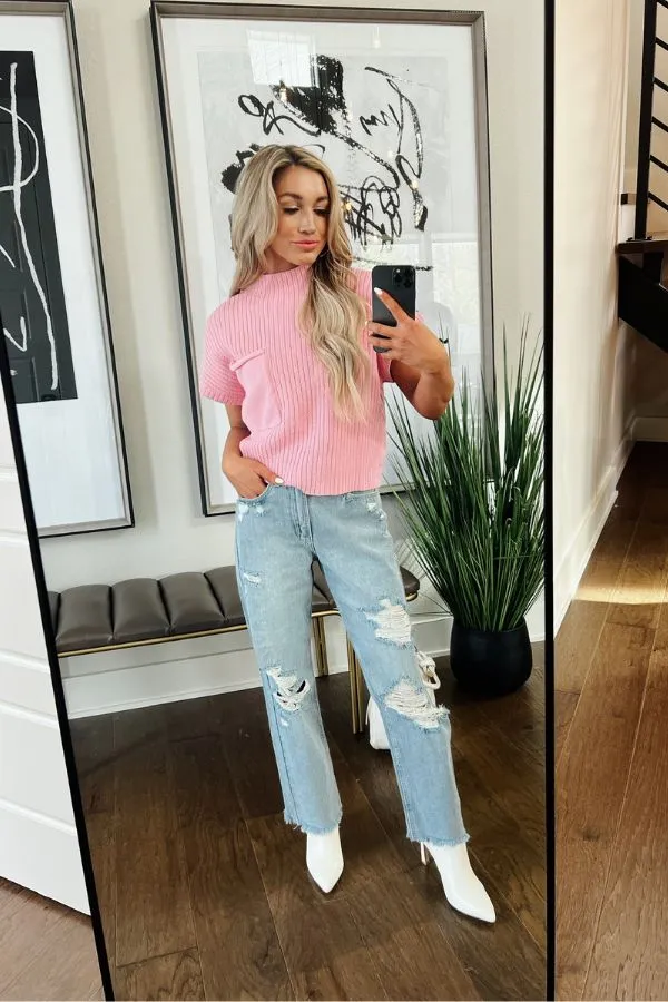 Chic Moment Knit Top in Pink sold by Impressions