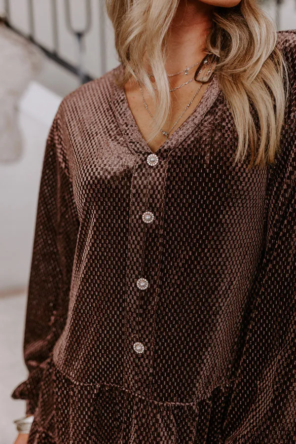 Wine Tasting Velvet Shift Dress In Brown sold by Impressions product image thumbnail 4