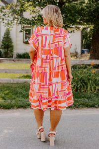 Tulip Fields Shift Dress in Tangerine Curves sold by Impressions