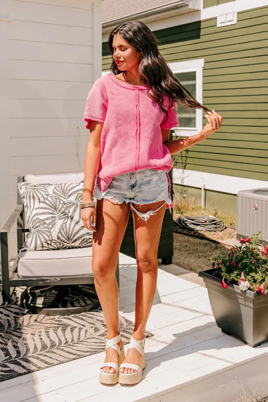 Visions Of You Waffle Knit Top In Pink sold by Impressions