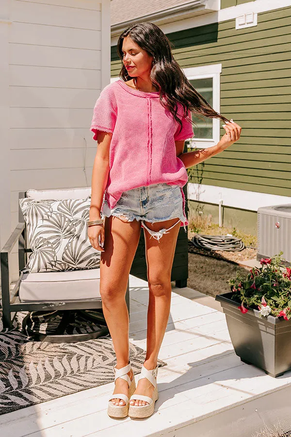 Visions Of You Waffle Knit Top In Pink sold by Impressions