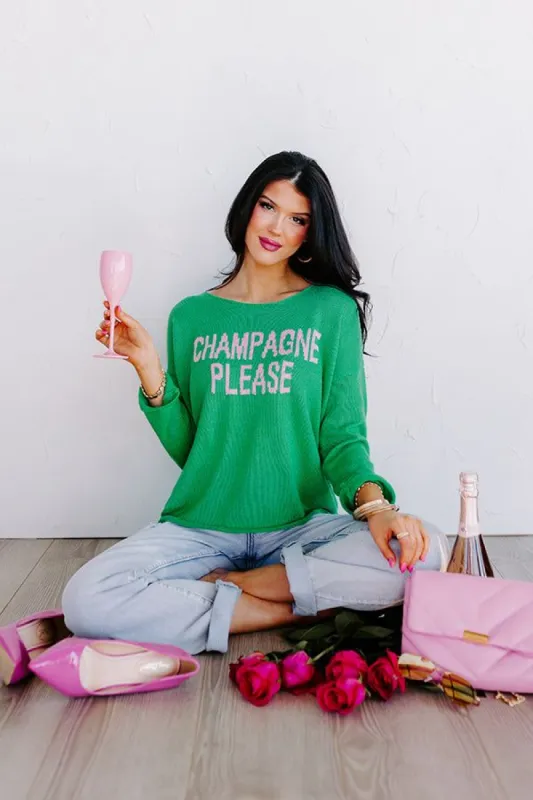 Champagne Please Sweater in Kelly Green sold by Impressions