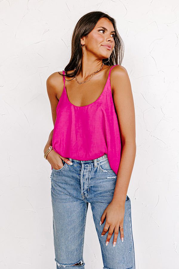 Move On Satin Shift Tank In Hot Pink sold by Impressions