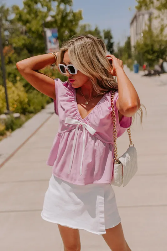 Caught Crushing Linen-Blend Top in Violet sold by Impressions