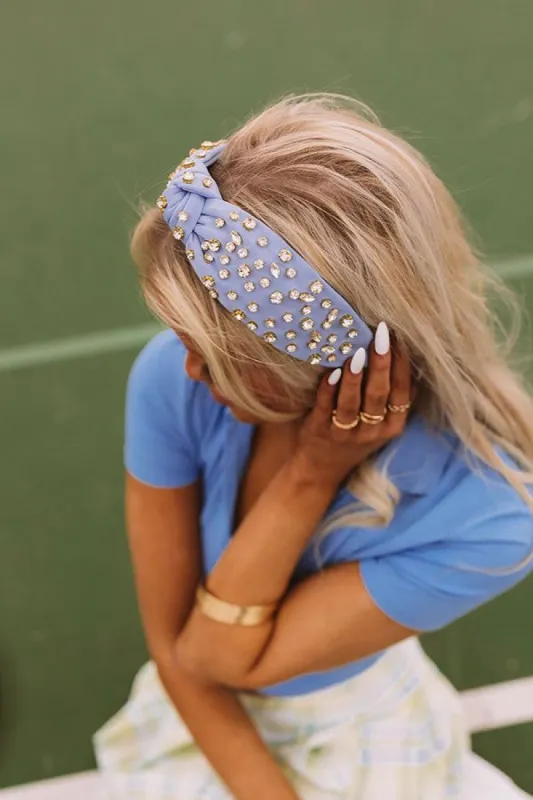 Glittery Confessions Rhinestone Headband In Sky Blue sold by Impressions