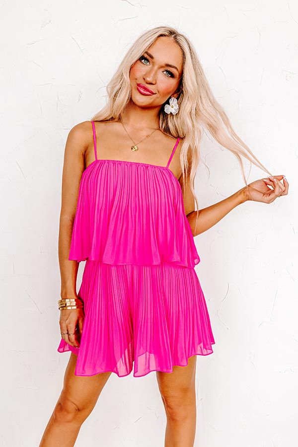 Door To Destiny Pleated Romper In Hot Pink sold by Impressions