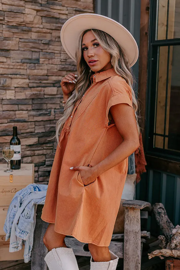 Autumn Treasure Denim Mini Dress In Pumpkin sold by Impressions product image thumbnail 5