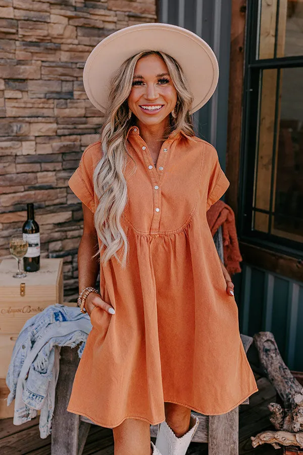 Autumn Treasure Denim Mini Dress In Pumpkin sold by Impressions product image thumbnail 2