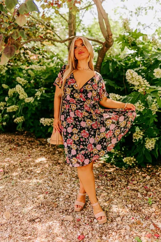 Sweet Like Honey Floral Mini Dress In Black Curves sold by Impressions