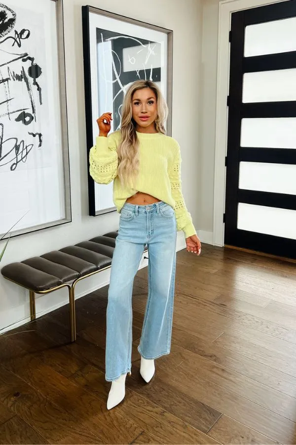 Cityscape Charm Knit Sweater Top in Neon Yellow sold by Impressions