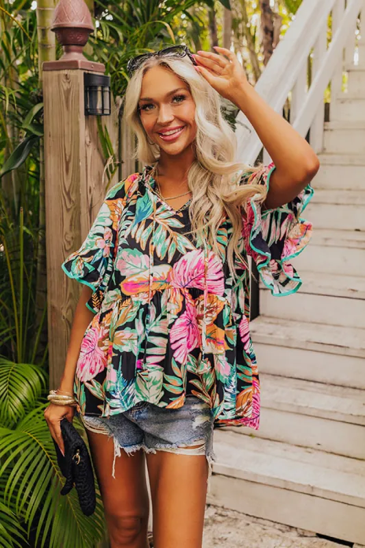 Tropical Treasures Shift Top in Black sold by Impressions
