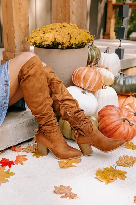 The Evelyn Faux Suede Knee High Boot In Brown sold by Impressions
