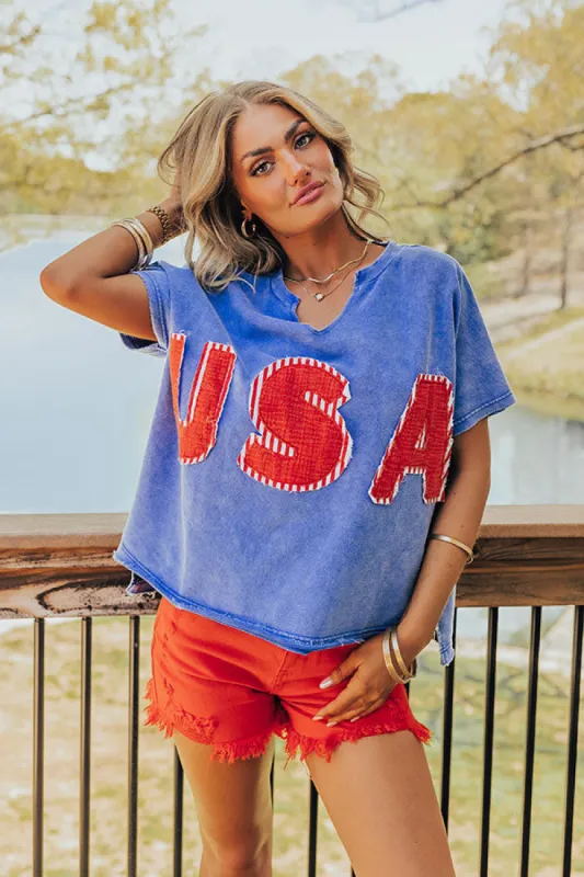 USA Patch Vintage Wash Top in Blue sold by Impressions