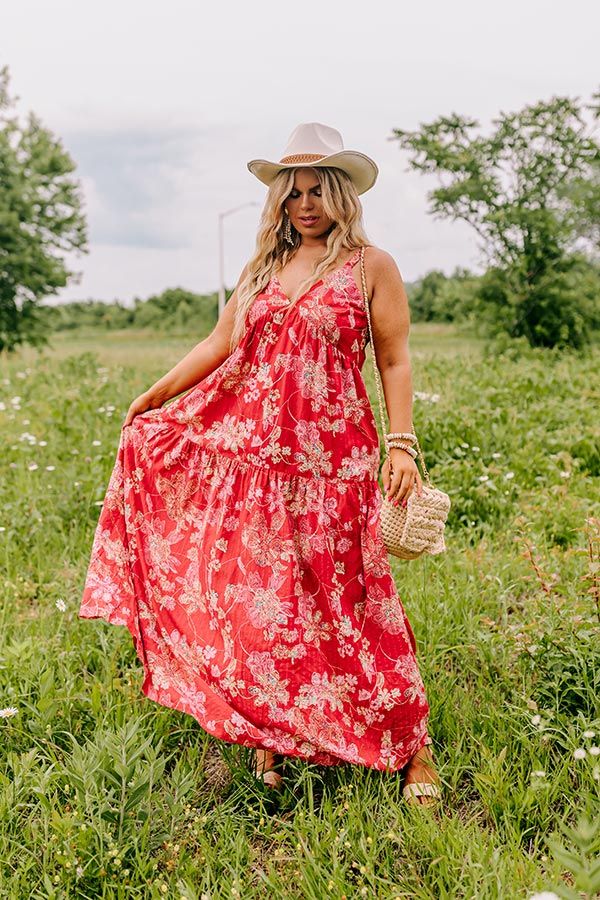 Beachside Bliss Maxi Dress in Red Curves sold by Impressions