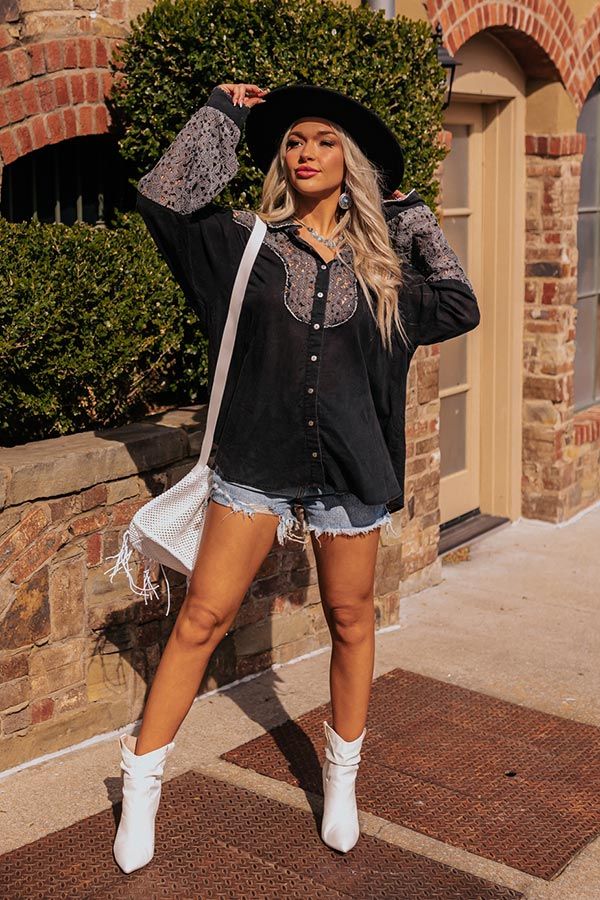 Enchanting Escapes Button Up In Black sold by Impressions