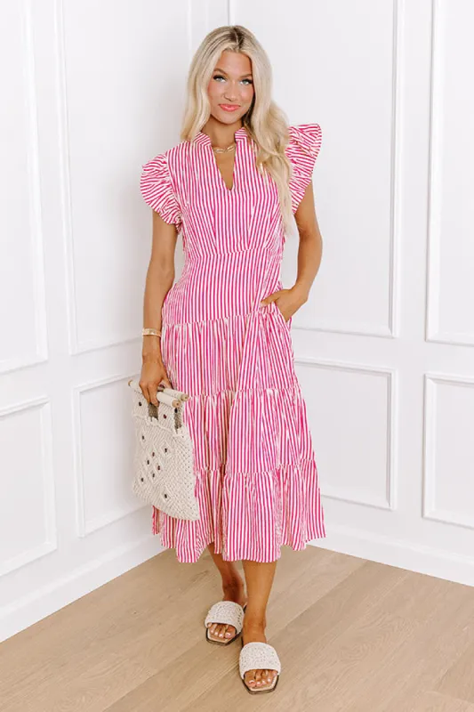 Bayside Brunch Stripe Midi in Hot Pink sold by Impressions