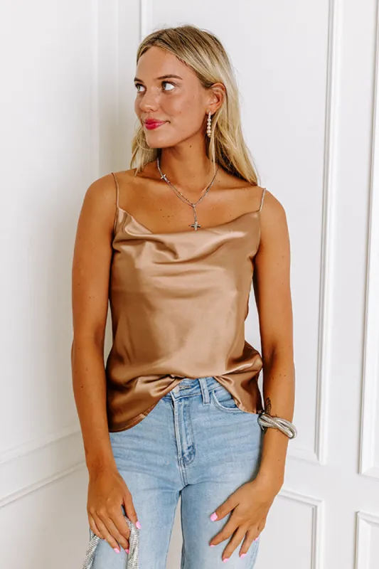 Stay Sophisticated Satin Top In Iced Latte sold by Impressions