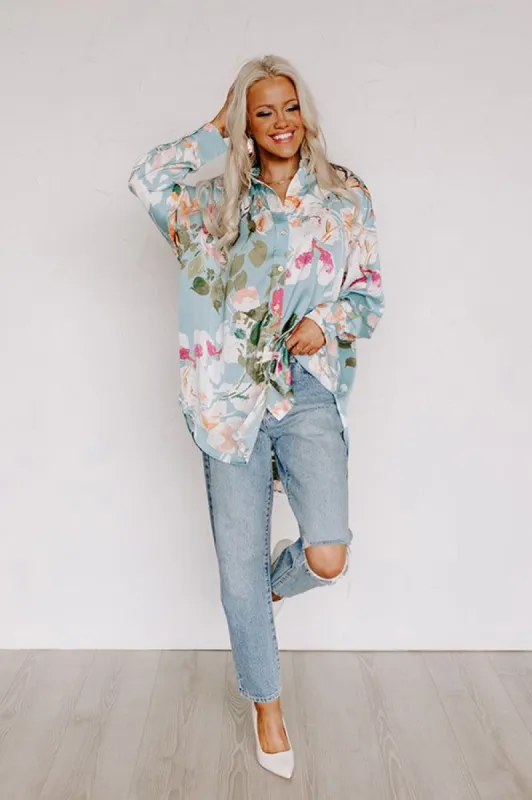 Mind On Malibu Button Up In Sky Blue sold by Impressions