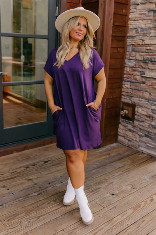 Back To Basics T-Shirt Dress In Dark Purple Cuves sold by Impressions
