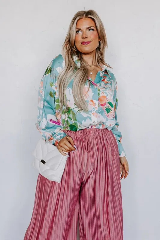 Mind On Malibu Button Up In Sky Blue Curves sold by Impressions