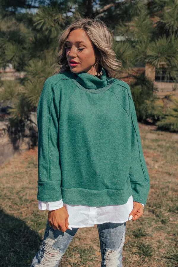 Leaf Lined Drive Sweater Top in Hunter Green sold by Impressions