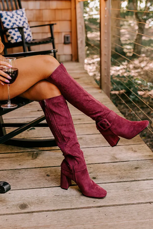 The Adeline Faux Suede Knee High Boot In Maroon sold by Impressions