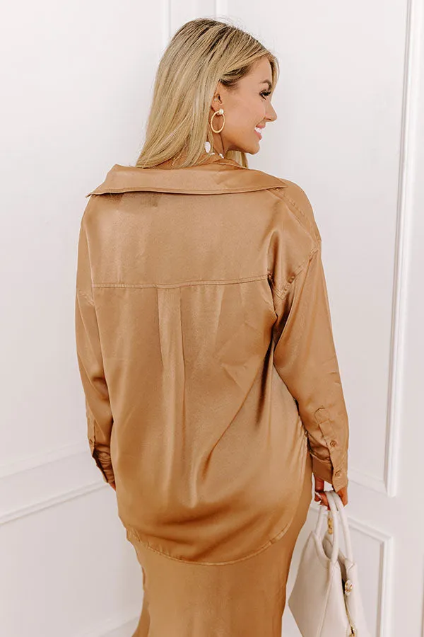 Elite Elegance Satin Button Up In Camel sold by Impressions product image thumbnail 4