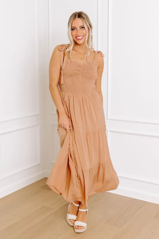 Tucson Stroll Smocked Midi in Iced Mocha sold by Impressions