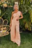 Viva La Travel High Waist Wide Leg Pants in Peach sold by Impressions
