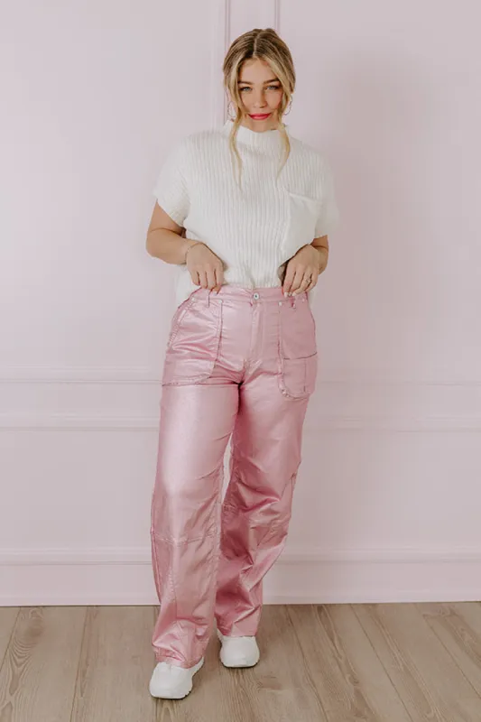 The Raleigh High Waist Metallic Pants In Pink sold by Impressions