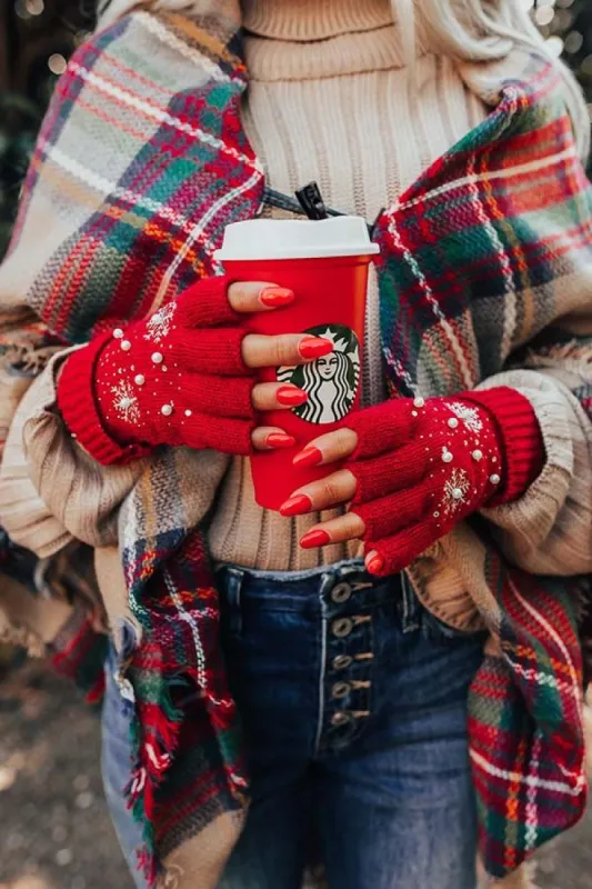 Christmas Cocoa Gloves In Red sold by Impressions