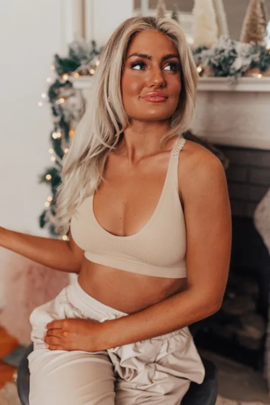 Flirty Nature Lace Racerback Bralette in Iced latte sold by Impressions