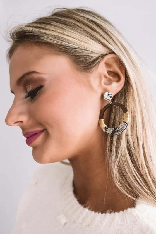 Front Row Views Snake Print Earrings In Brown sold by Impressions