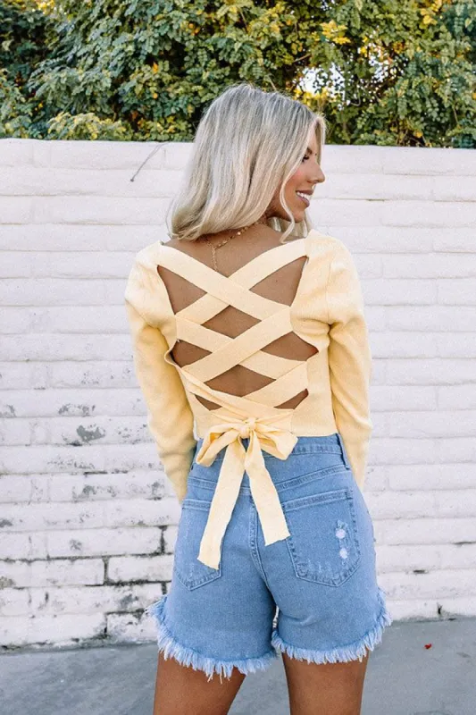 Summer Of Fun Lace Up Crop Top In Yellow sold by Impressions