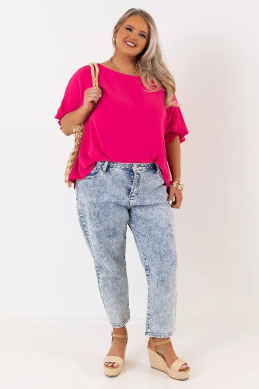 Appreciate You Shift Top In Hot Pink Curves sold by Impressions