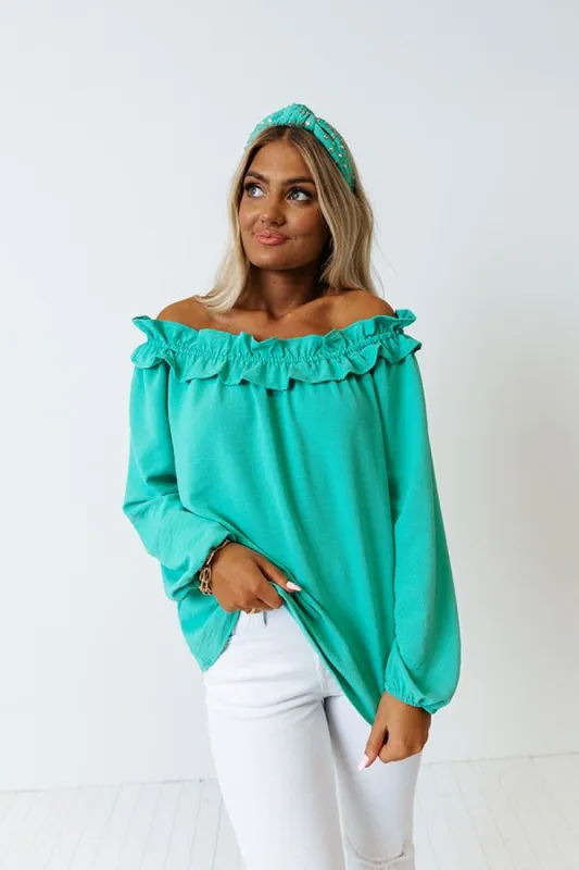 Ray Of Sun Off Shoulder Top In Green sold by Impressions