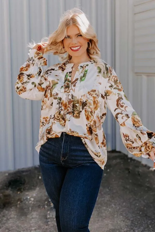 Simply Flourishing Shift Top In Ivory Curves sold by Impressions