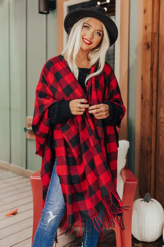 Autumn Rush Buffalo Check Poncho In Red sold by Impressions