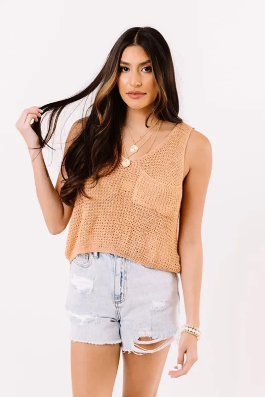 Acting Shy Knit Tank In Peach sold by Impressions