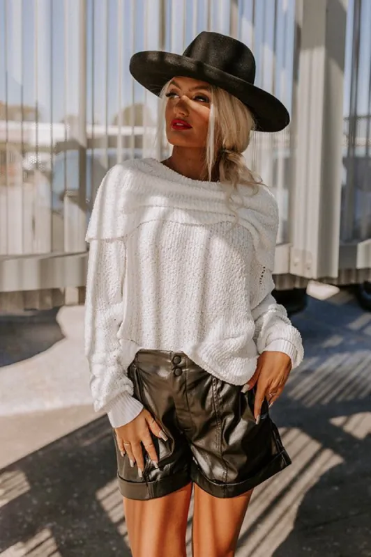 Curl Up And Get Cozy Knit Sweater In White sold by Impressions