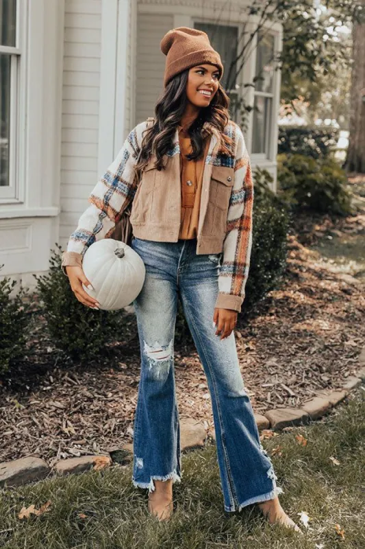 Morning In The Mountains Plaid Jacket In Iced Latte sold by Impressions